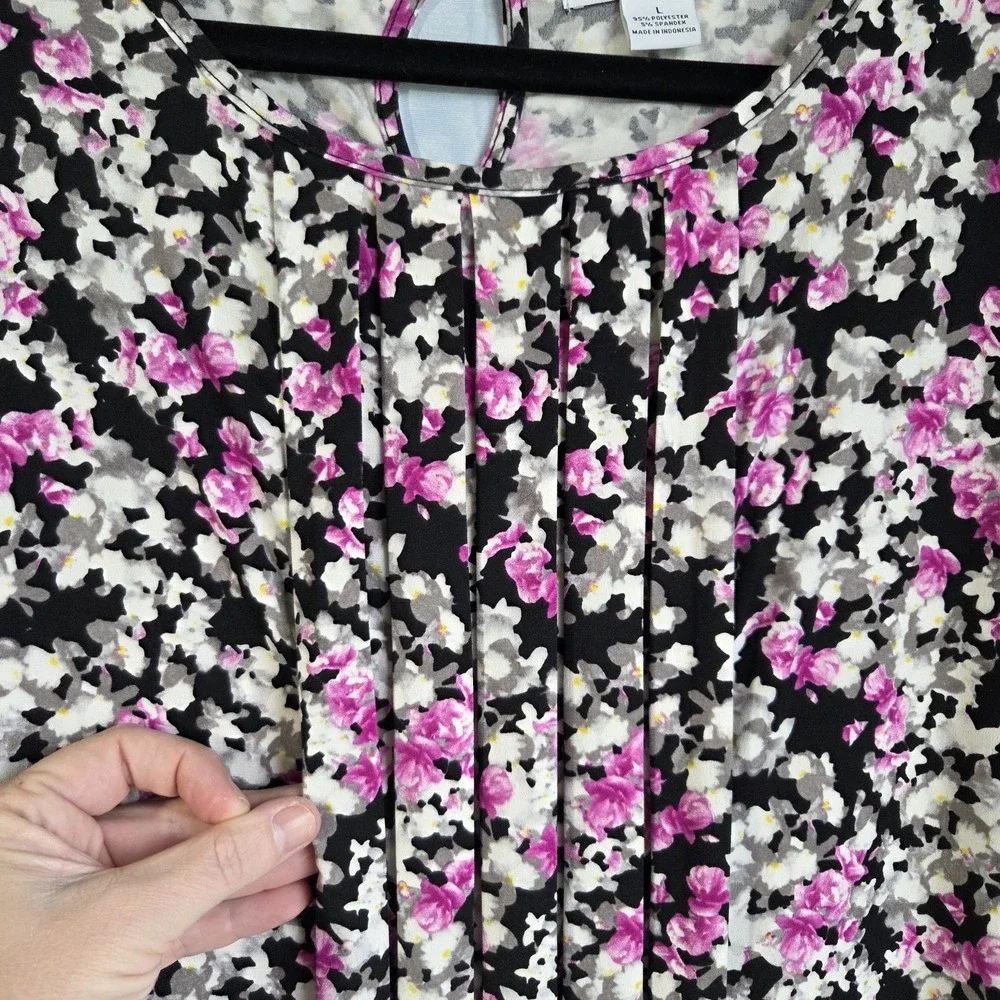 Women's Liz Claiborne L Top‎ Liquid Knit Floral Stretch Pleated Career Casual - Picture 3 of 8